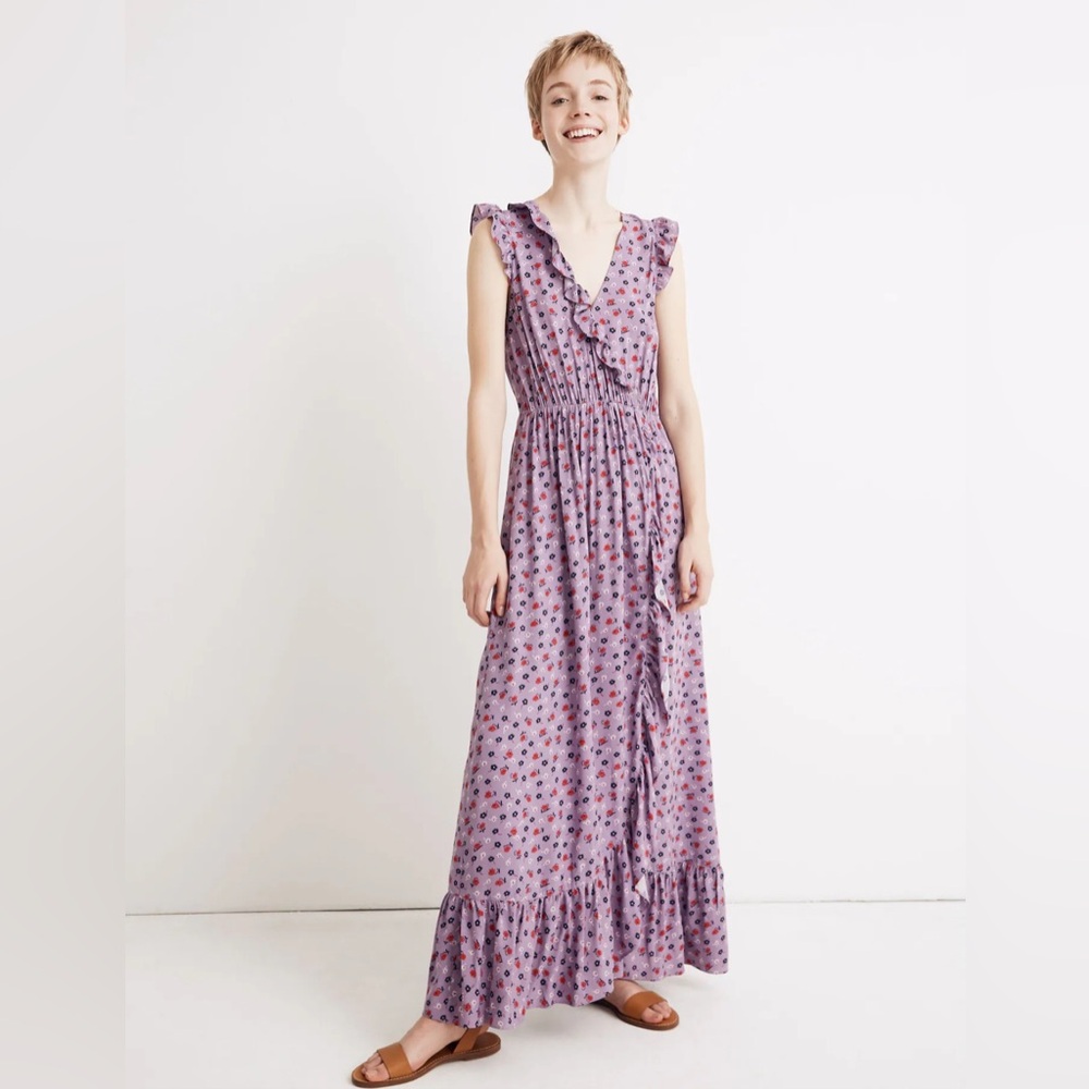 Madewell Ruffle-Edged Wrap Maxi Dress in Prairie Posies